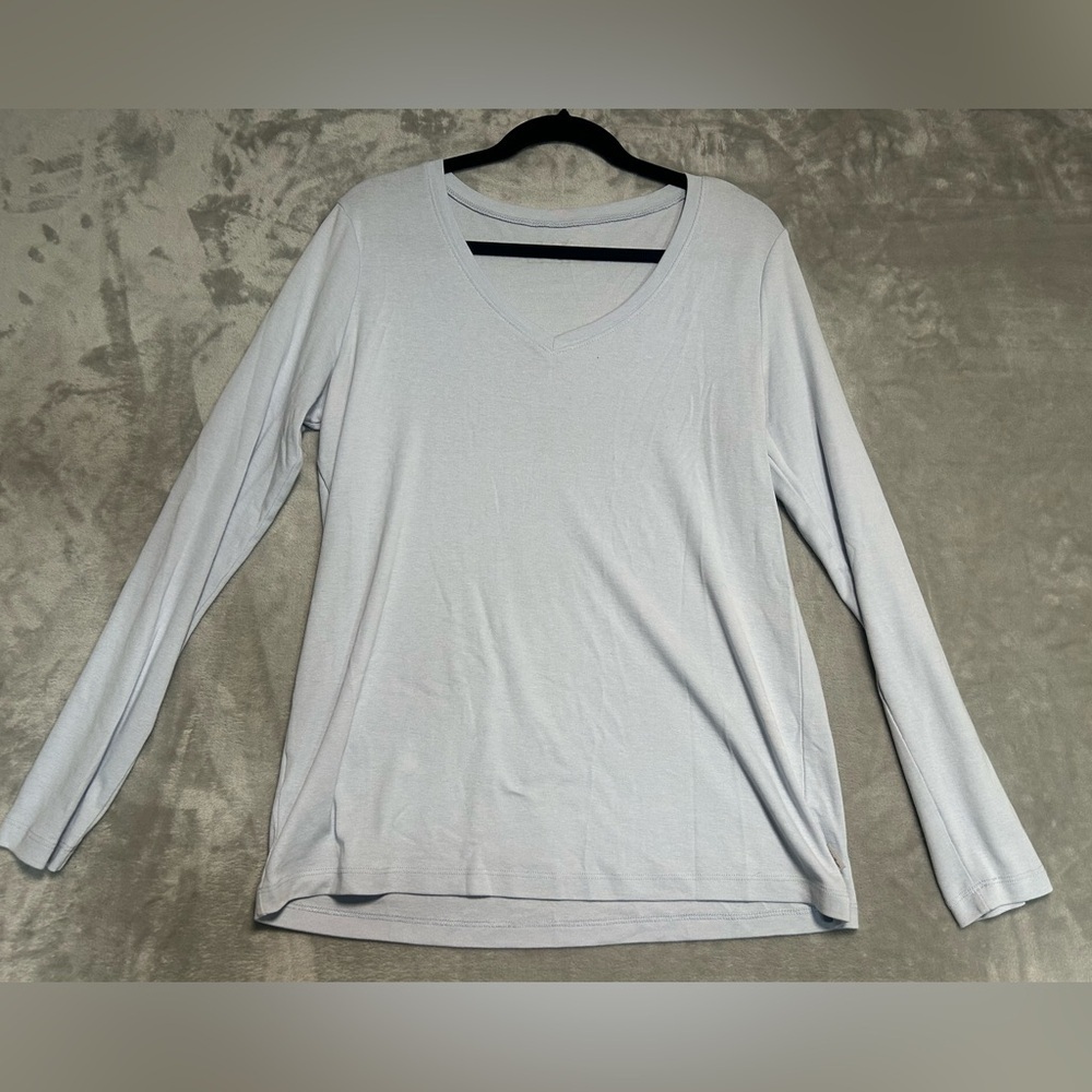 Eddie Bauer Cotton Long Sleeve V Neck T Shirt Women’s XL Light Blue